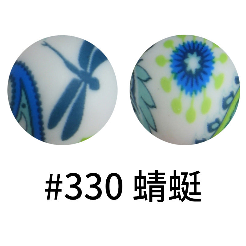 Wholesale 50pcs 16mm Print Silicone Beads Colorful Silicone Water Transfer Beads